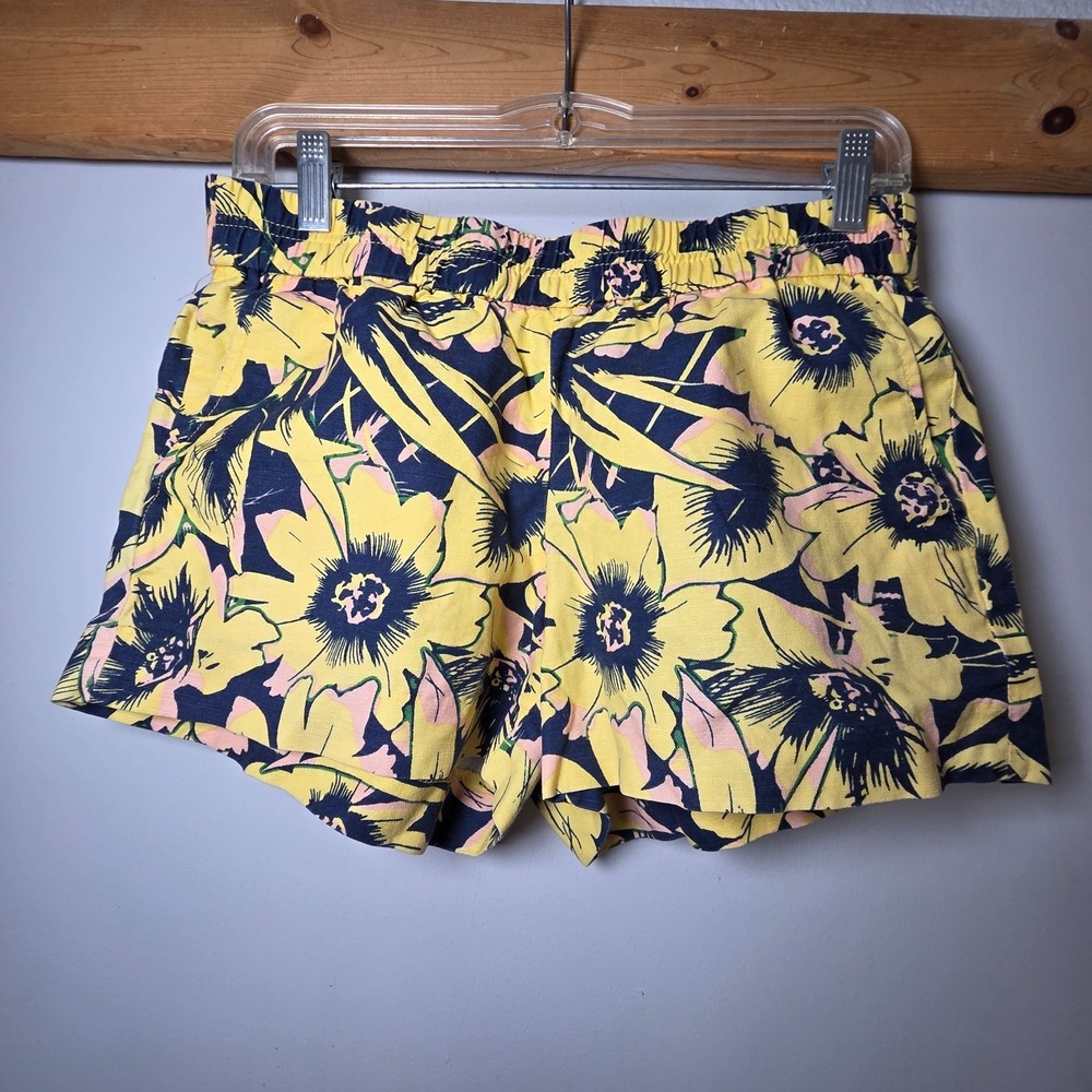 J Crew Womens Chino Shorts Size 2 Floral Linen Cotton Preppy Yellow Beach Cruise